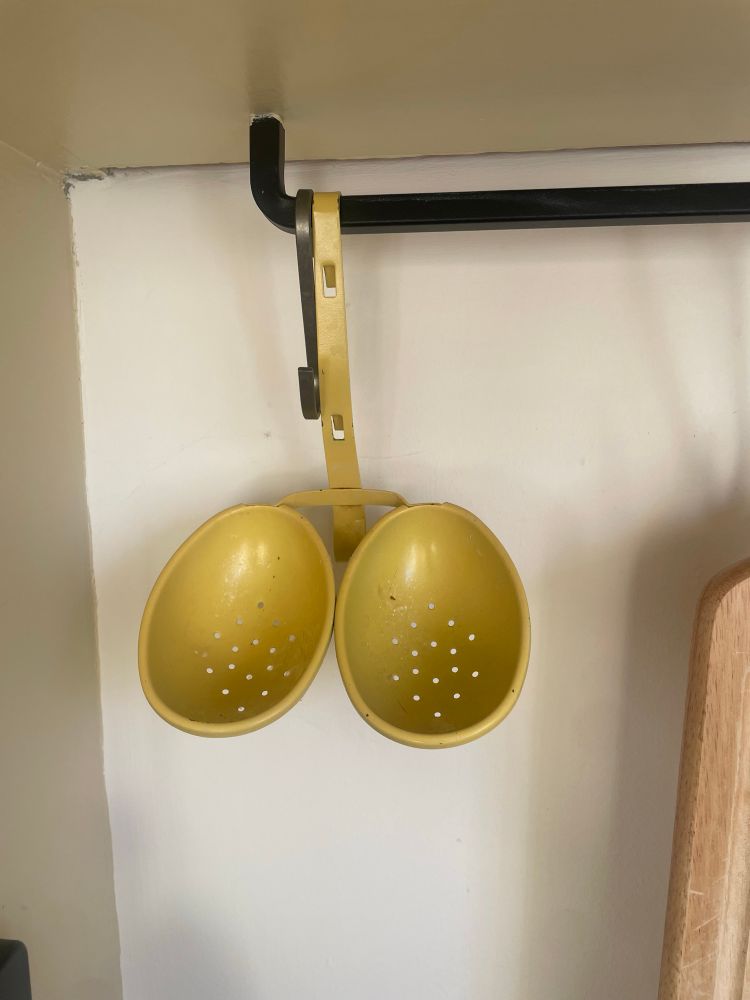 Writing alt text for something you don’t understand is difficult. Sort of two small colanders joined together but yellow.
