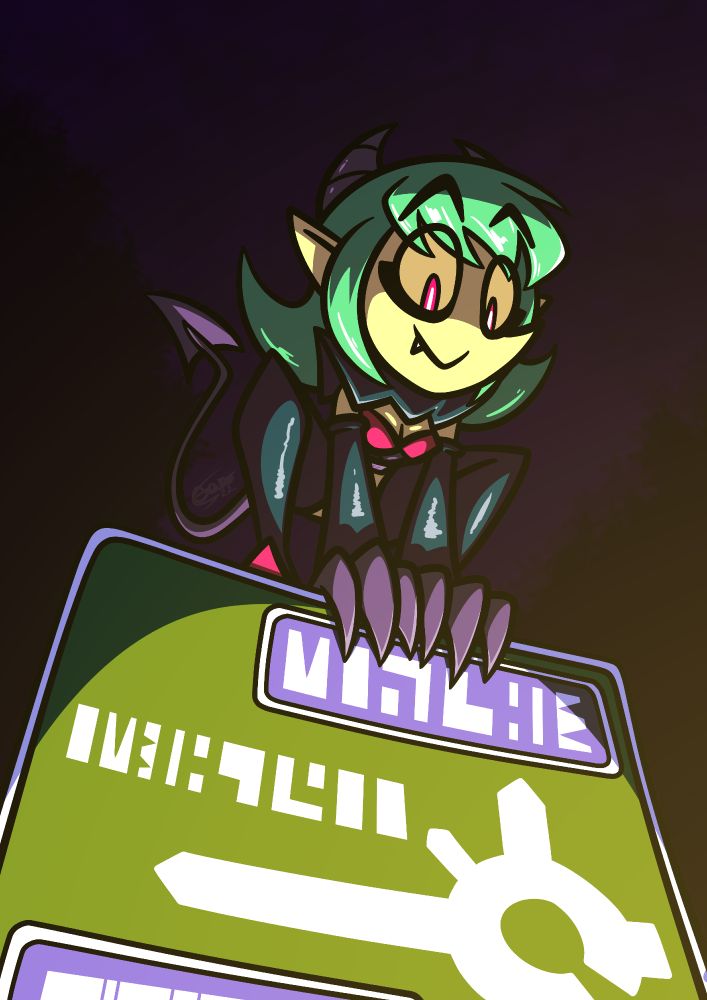 Tammie perched on a street sign