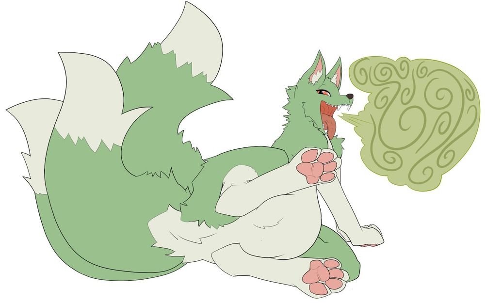 Green fox with three tails, vore and feral