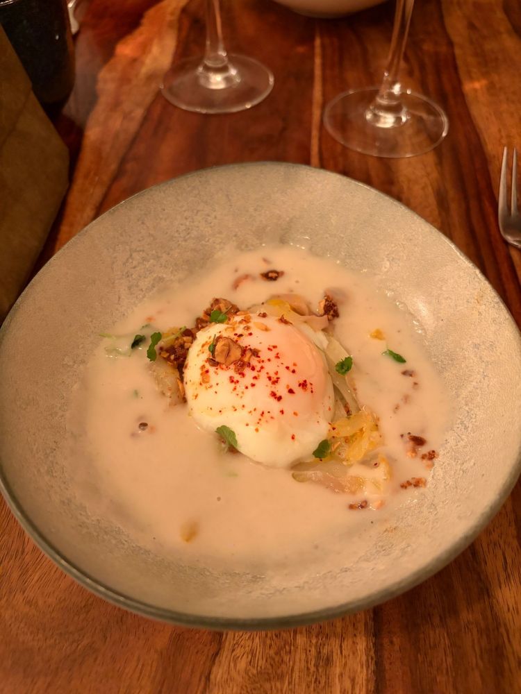 Jerusalem Artichoke. Coconut, Hadldock, Fennel Hazelnut-Coconut Praline with Curry,