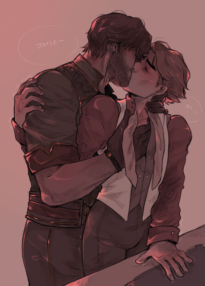 season 2 jayce kissing season 1 viktor while sliding a hand beneath viktor's vest/shirt while viktor rtrembles because hes overwhelmed with the affection. 