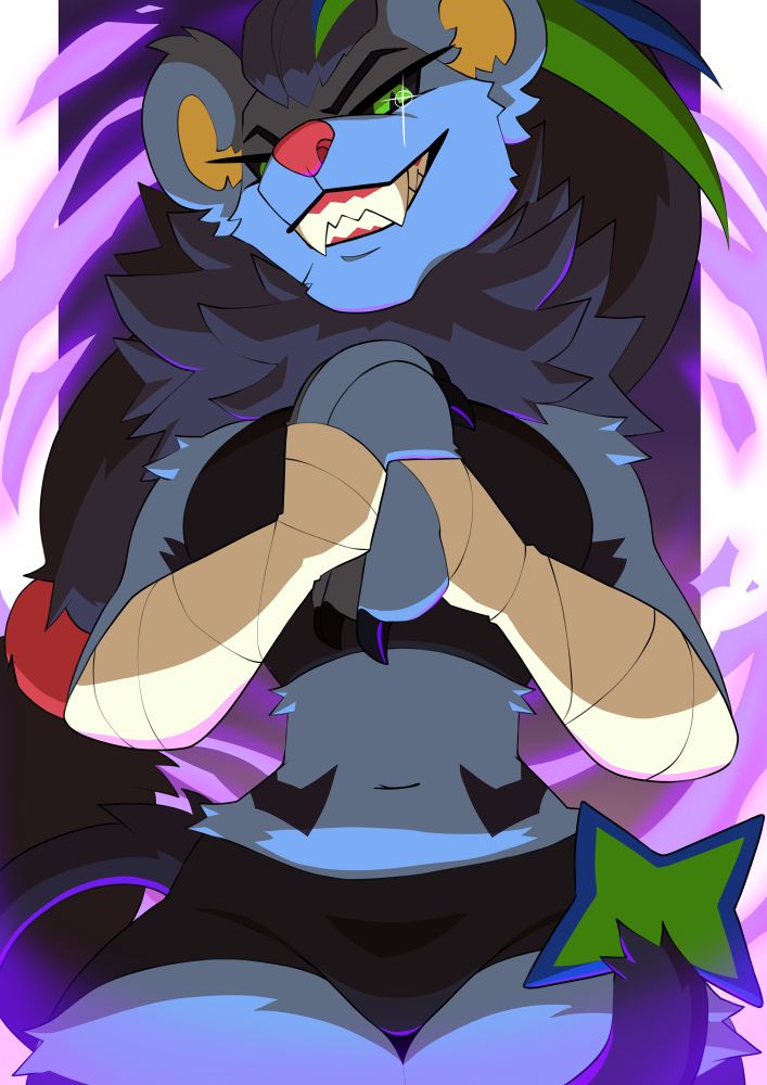POV: A Luxray pokesona looks down at you while cracking their knuckles.