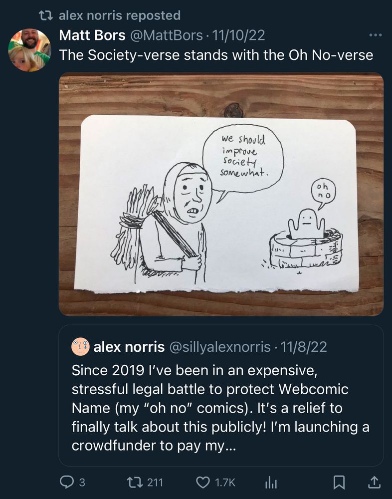 Alex Norris retweeting a parody of their comic
