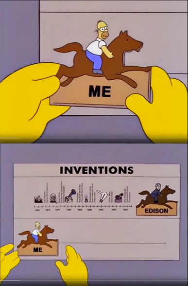 A still from The Simpsons depicting a chart comparing the inventions of Homer Simpson and Thomas Edison. Edison is very, very far in the lead.