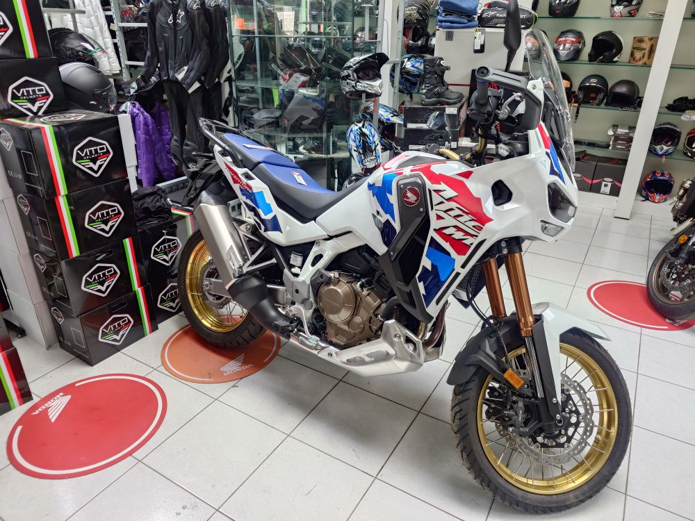 Honda CRF1000L Africa Twin motorbike in white-red-blue