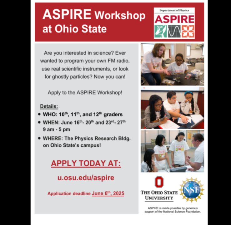 A flyer advertising the ASPIRE program for high school students at Ohio State University