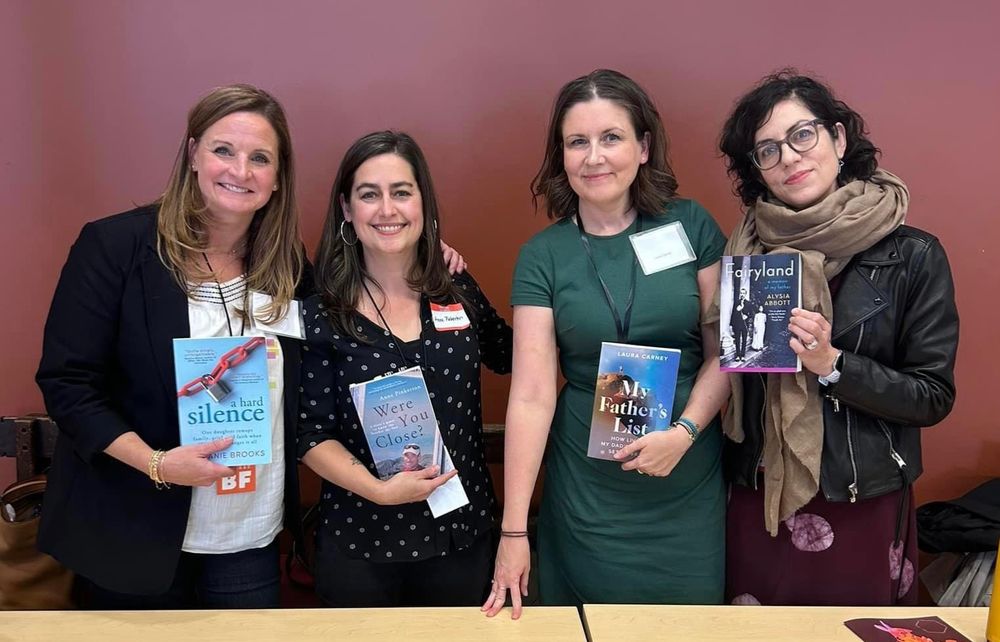 Melanie Brooks, Anne Pinkerton, Laura Carney, and Alysia Abbott stand holding their books.