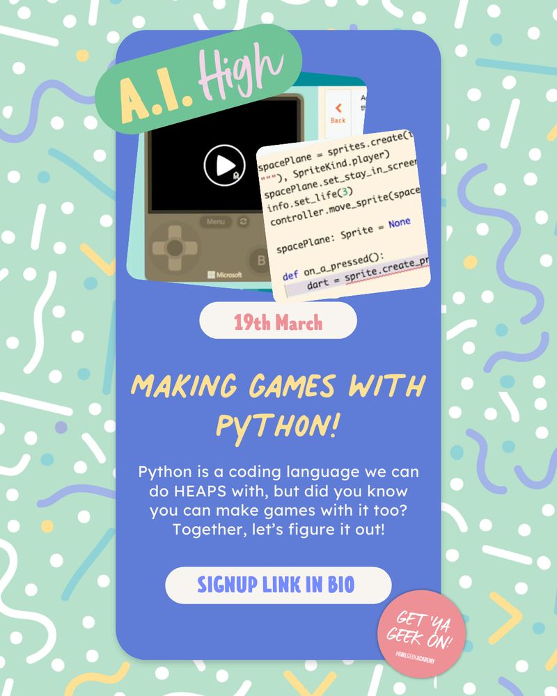 This week for AI High, we're making games with Python!
Python is a coding language we can do HEAPS with, but did you know you can make games with it too? Together, let's figure it out! 