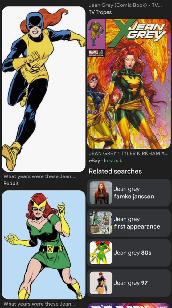 Google search of Jean Grey's original comic outfits
