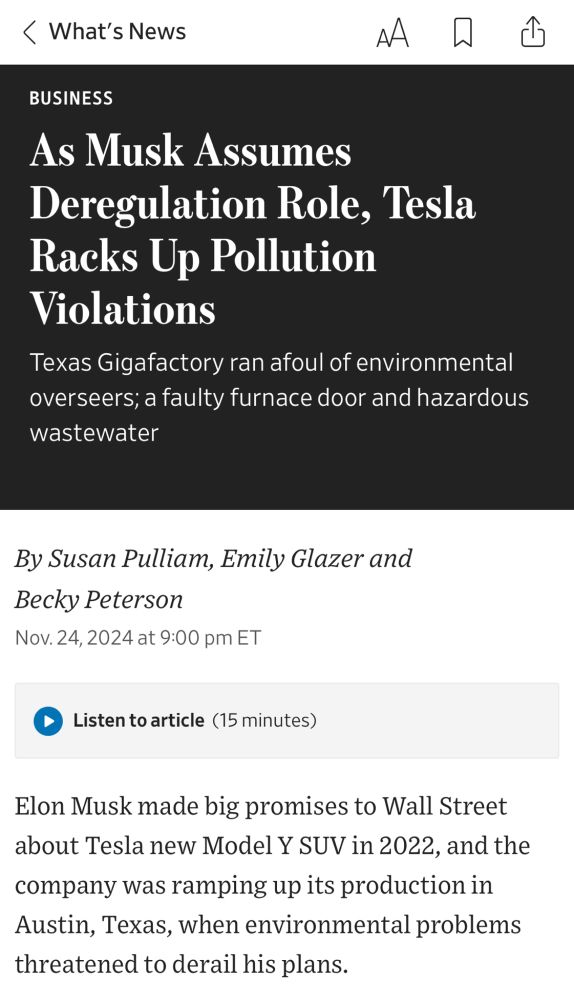 As Musk assumes deregulation role, Tesla racks up pollution violations (WSJ)