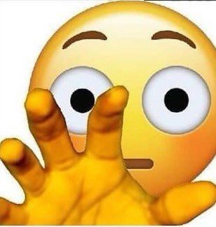 Blushing emoji with hand reaching towards the screen