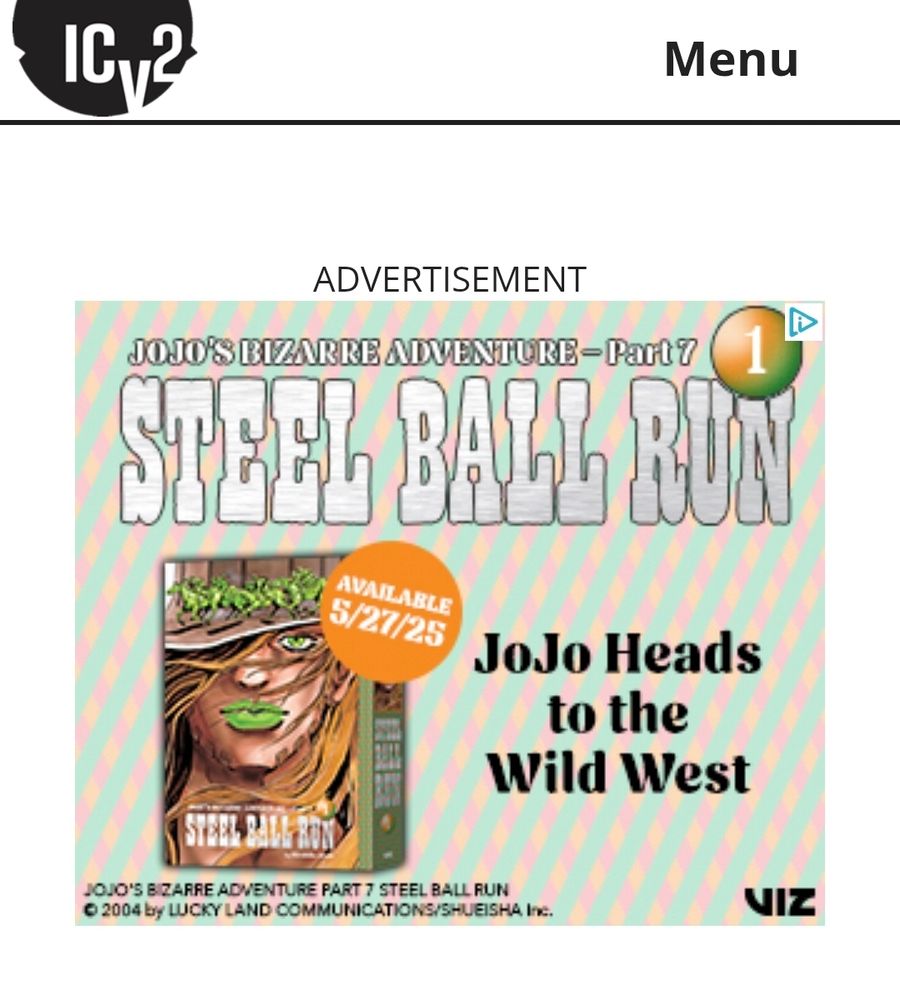 Steel Ball Run manga ad on icv2 website