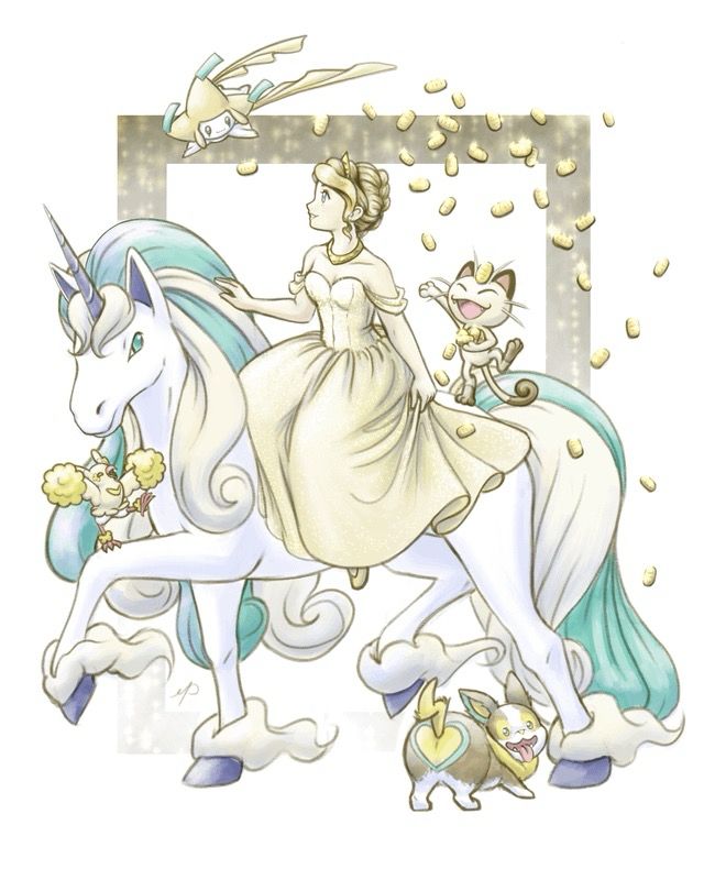 FEARLESS TAYLOR .:;

posed in a gown, riding her galarian rapidash, getting showered by coins by meowth. A celebi flies above, and oricorio dances, and yamper poses too