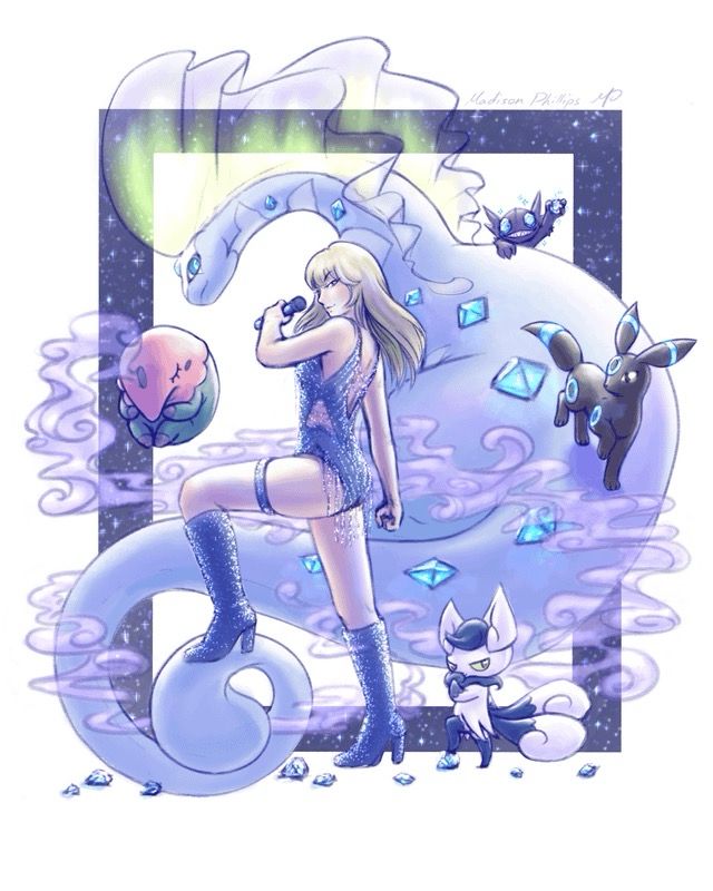 Midnights Taylor .:;

Taylor pictured in her bodysuit, with Umbreon and Auroras and other various Pokemon