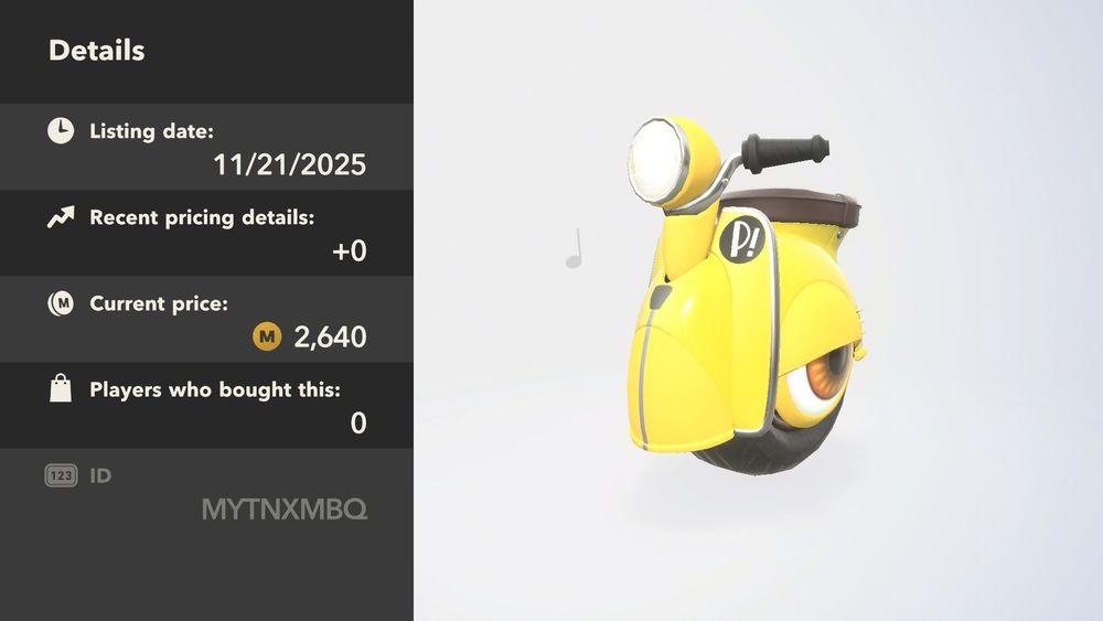 The Wheelie Scooter from Kirby Air Ride fashioned after Haruko’s Vespa from FLCL. Code ID of “MYTNXMBQ”