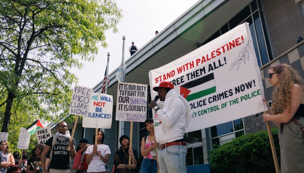 Pro-Palestine groups rally at 18th District police station