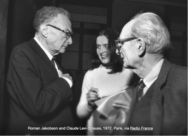 A photograph of Jakobson, Lévi-Strauss and an unknown woman, taken at one of the lectures
