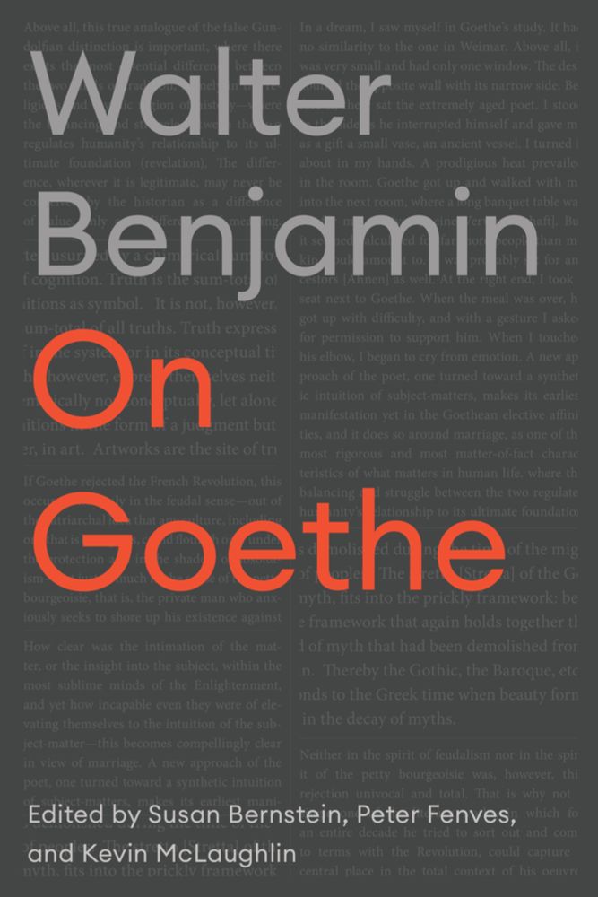 On Goethe - Walter Benjamin, Edited by Susan Bernstein, Peter Fenves, and Kevin McLaughlin