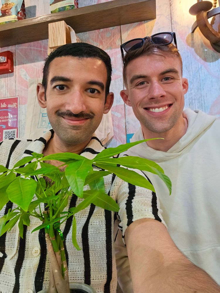 Selfie with Jack and Toby waiting for our Colada Shop order