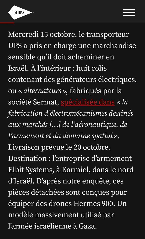 La sociéte Sermat a vendu des composants électromécaniques pour drones à l'entreprise israélienne Elbit Systems