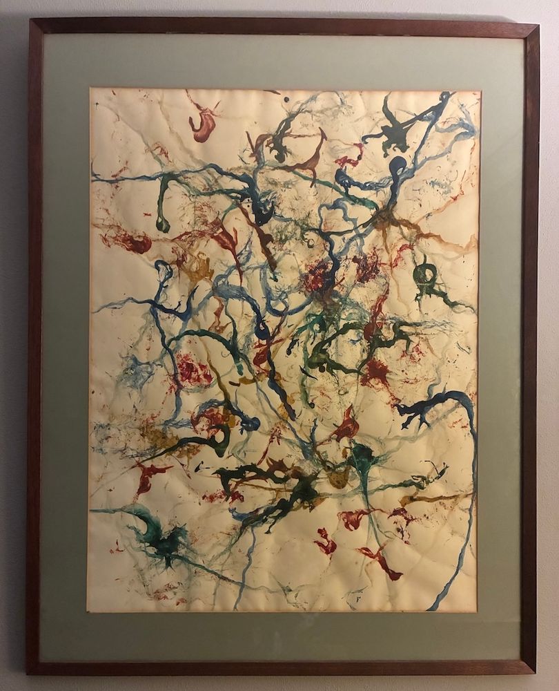 "John used 35 earthworms to create this painting for an episode of the game show Play Your Hunch back in 1960; it also made an appearance in his novel Three Women. "