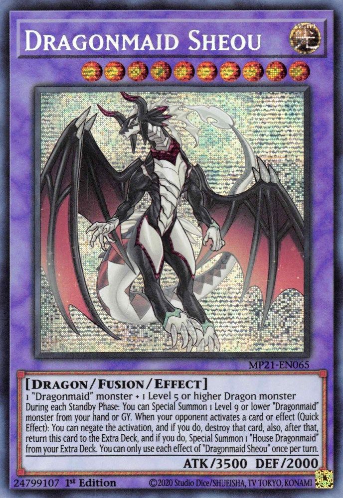 A Yugioh card:
DragonMaid Sheou
Fusion monster.
Level 10
Dragon