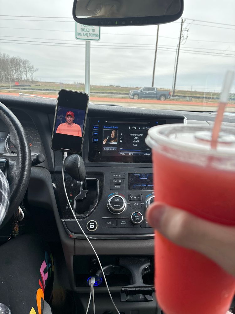 Drinking frozen strawberry lemonade while listening to DNA. by lendrick kamar