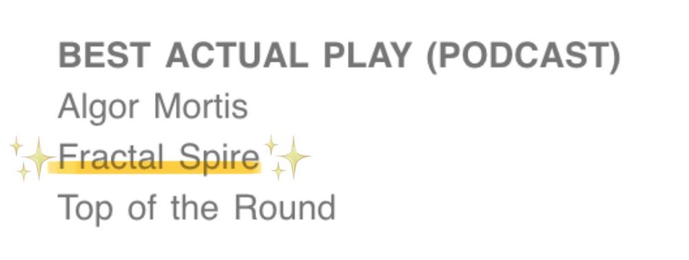 A list showing Speculate as one of the nominees for the Miami WebFest 2024 Best Actual Play Podcast