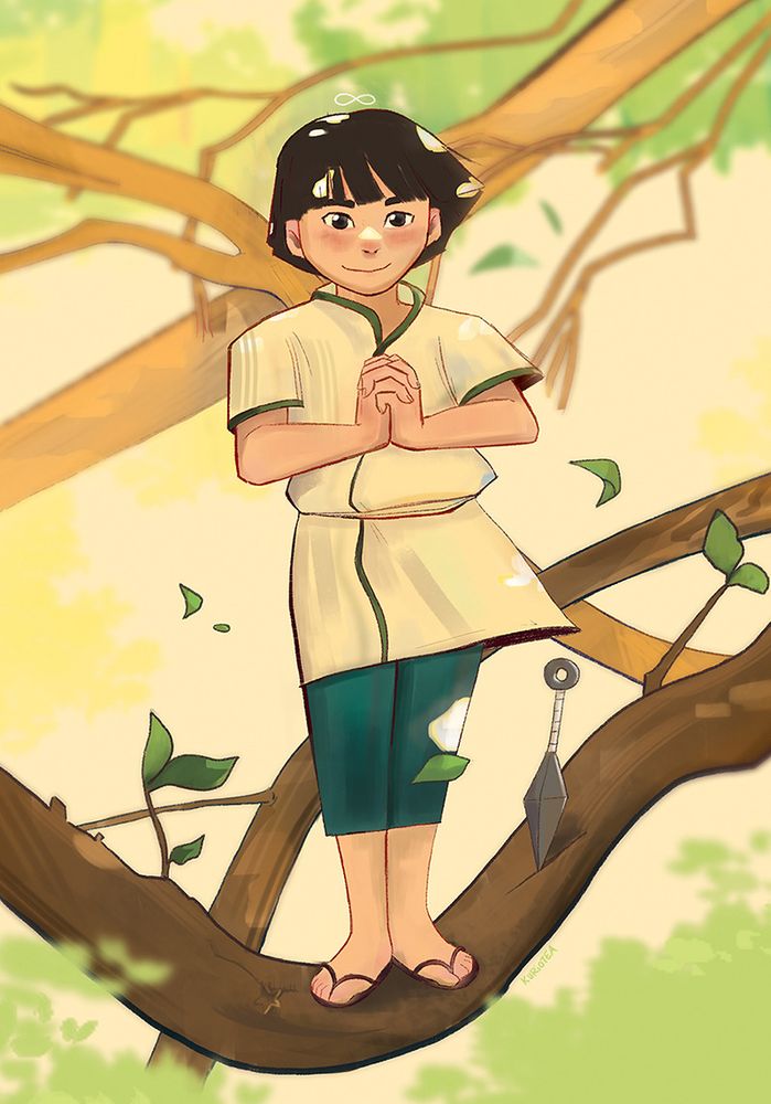 A young Hashirama from Naruto for a tarot card zine