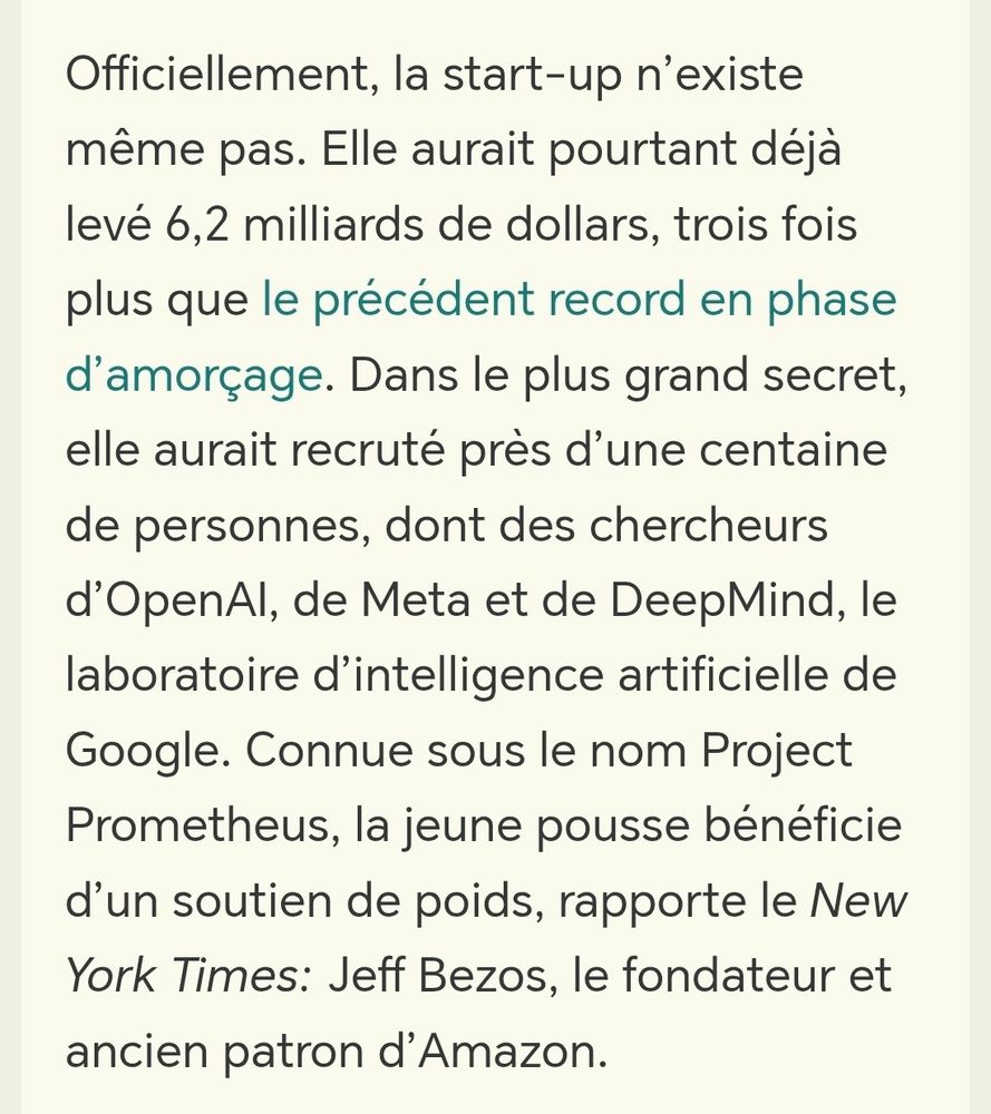 Jeff Bezos involved in the finamcing of am AI startup. Code name Project Prometheus. 