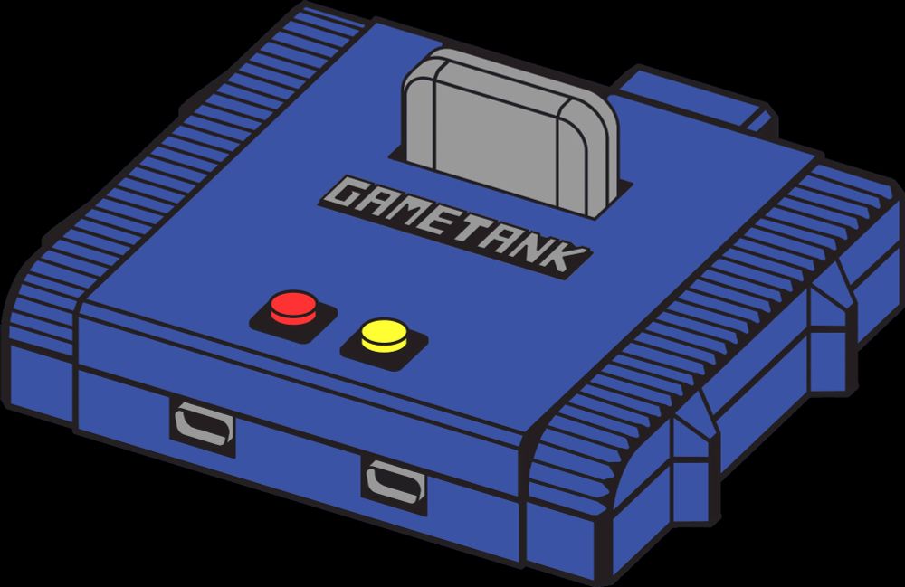 The GameTank, a blue game console with design details reminiscent of tank treads