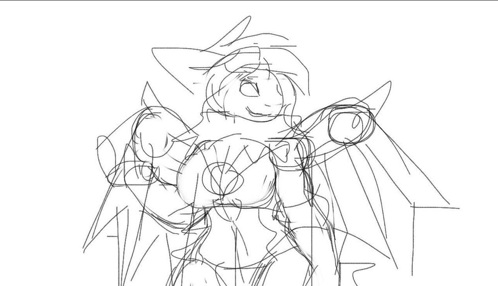 Rough digital sketch of a femme protogen with wings designs inspired by Strike Freedom Gundam's EQFU-3X Super DRAGOON Mobile Weapon Wing & MA-80V Beam Assault Cannon