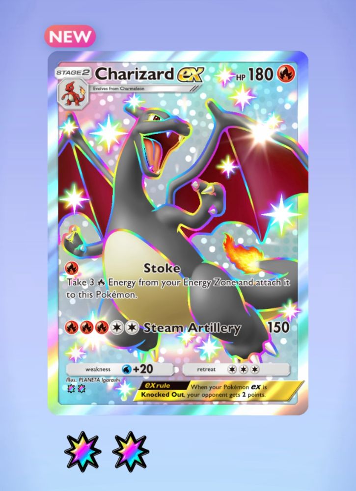 A shiny Charizard holo card from Pokémon TCG Pocket
