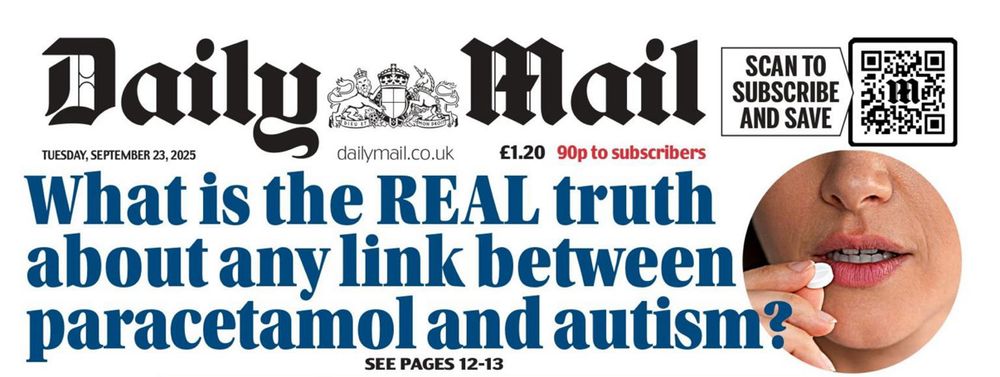 A Daily Mail headline reading: what is the REAL truth about any link between paracetamol and autism?