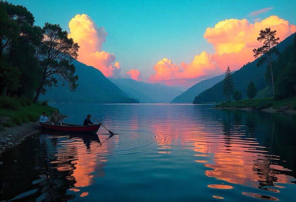 Beautiful East African lake at sunset