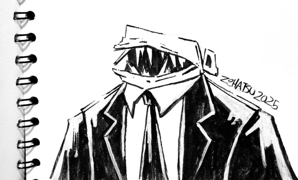 Drawing of a monster wearing a suit and tie.