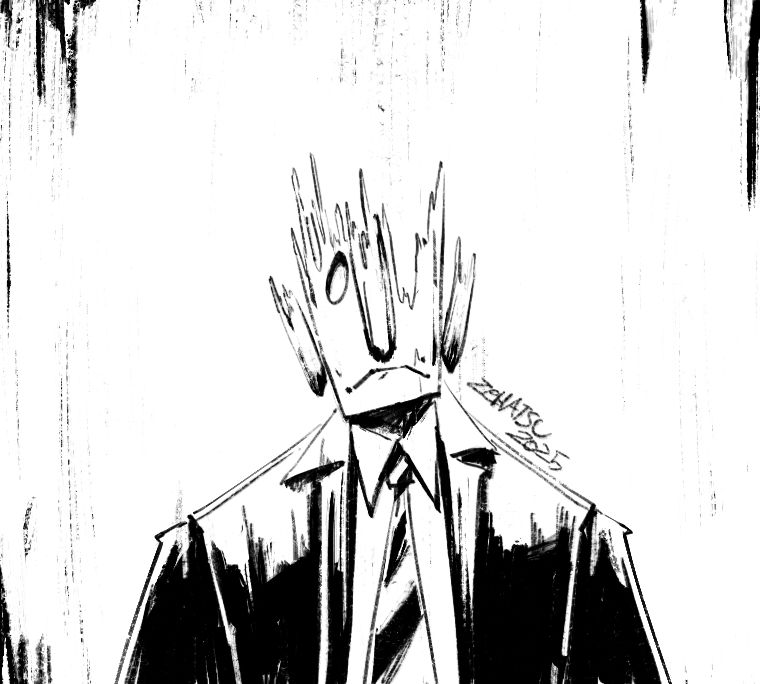 Drawing of a creature wearing a suit and tie.