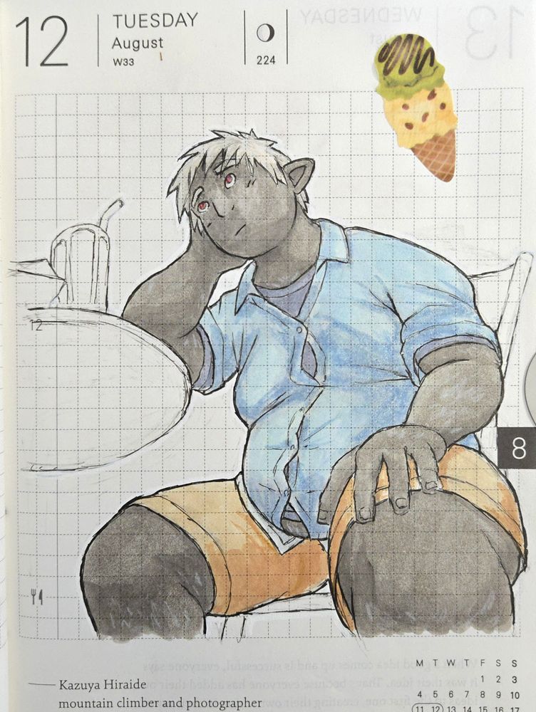 A chubby guy with pointed ears, grey skin and shaggy white hair, with a tragically empty milkshake glass