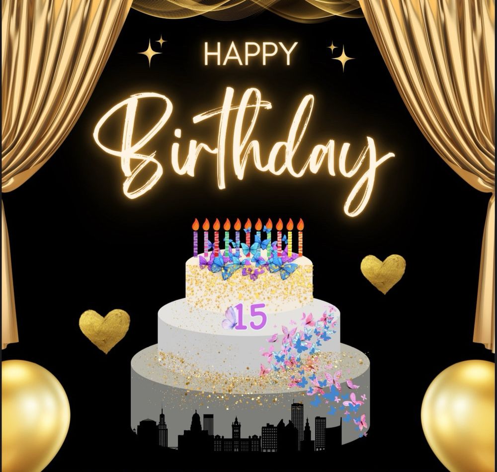 Comme décrit dans le premier post au dessus un gâteau montée 3 pièces avec une déco noir ville et saupoudre d’or et flocon or avec une envolée de papillons multicolores. 