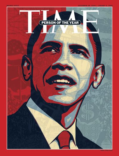 Stylized portrait of Barack Obama on the cover of Time Magazine’s 2008 Person of the Year issue.