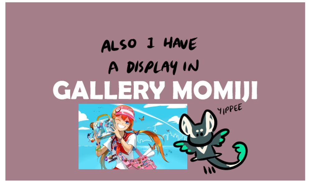 Image of emererre fursona mascot next to a drawing of an orange hair anime girl, pasted over a square labelled "gallery momiji"