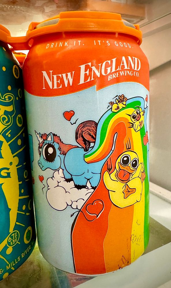 A can of New England Brewing’s “Fuzzy baby Ducks” IPA. 
