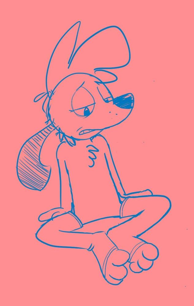 cartoon dog looking uncomfortably down at his own feet, wearing toeless thigh highs