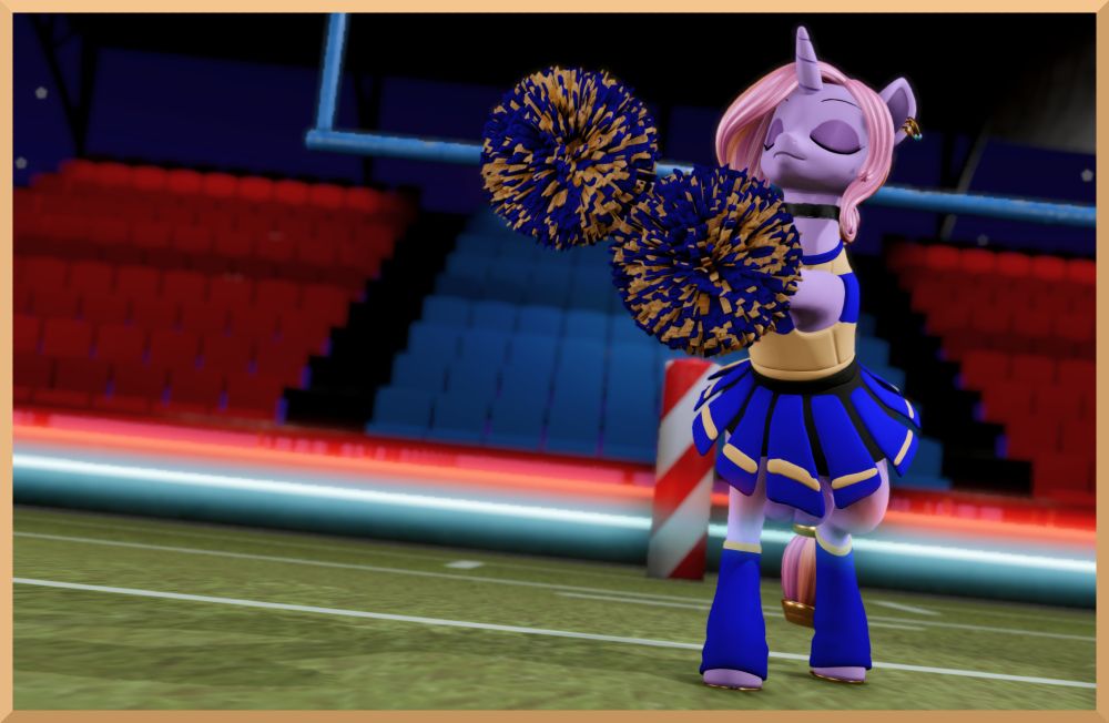 Aurum Hammer dancing with a set of pompoms on a football field during practice