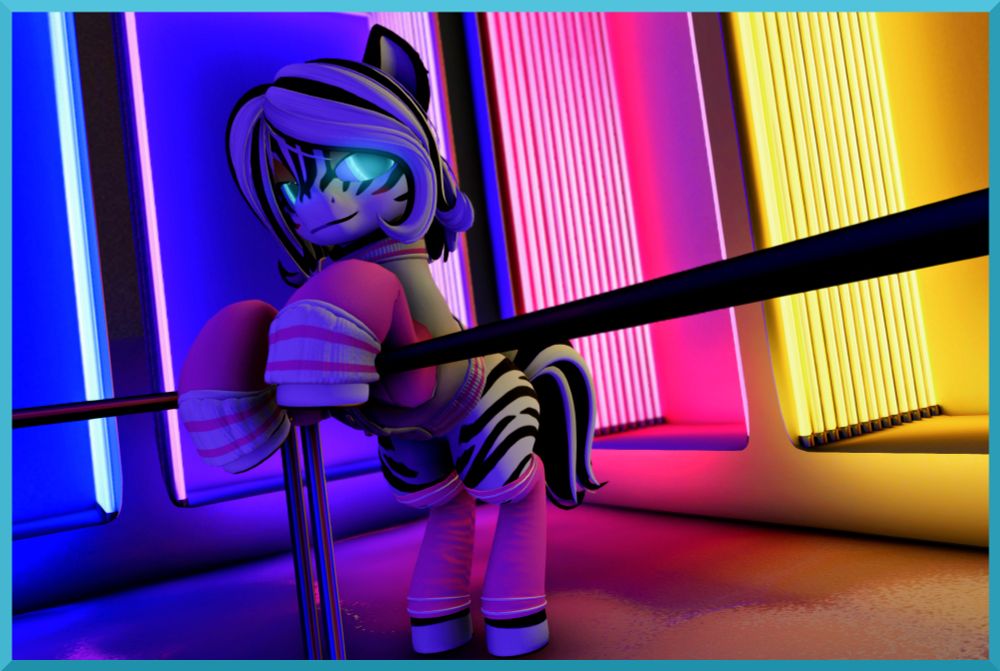Kahonga is leaning against the railing of a set, looking back at booths of various colored lights with a thoughtful expression.