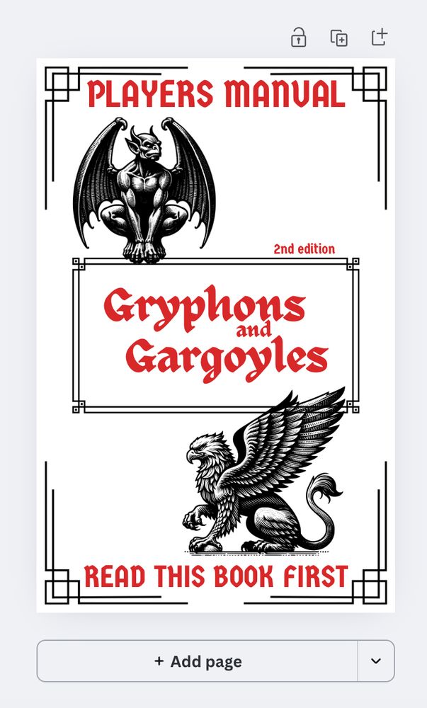 Draft cover art in canva for my version of Gryphons and Gargoyles.