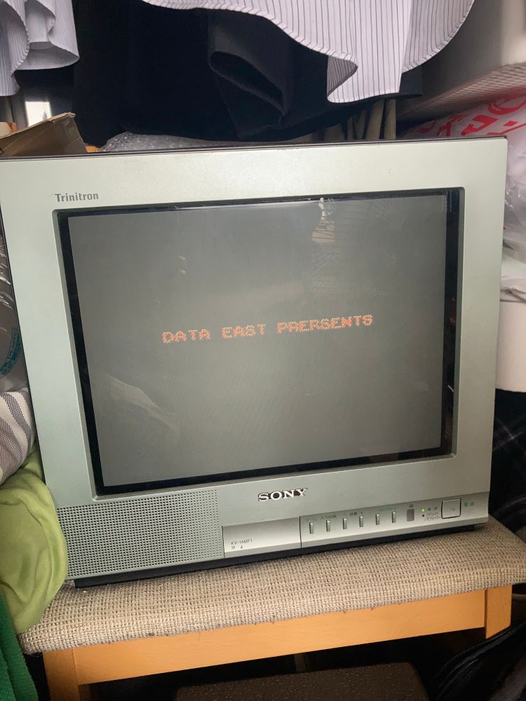 A screenshot of the start of the Famicom Exclusive Donald Land (based on the McDonaldland characters) the screenshot reads “Data East Prersents”