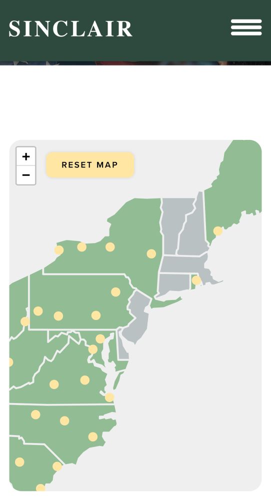Map of Sinclair stations in the US showing MA with none. 