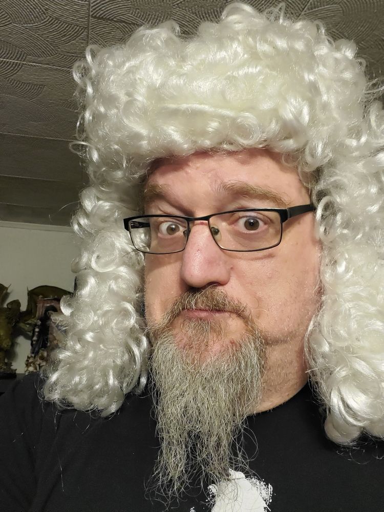 Glenn in poofy barrister wig