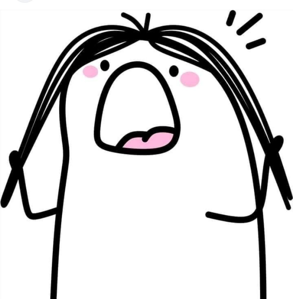 Desenho de uma boneca com a boca aberta, puxando os cabelos, com expressão de desespero 